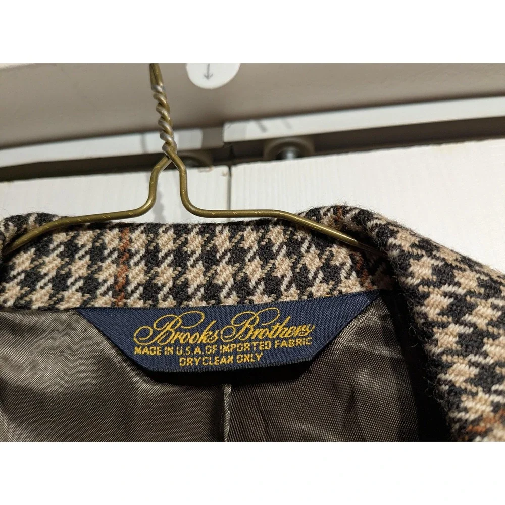 Vintage Brooks Brothers Blazer Men 43 Brown Houndstooth Tweed Sport Coat 80s USA